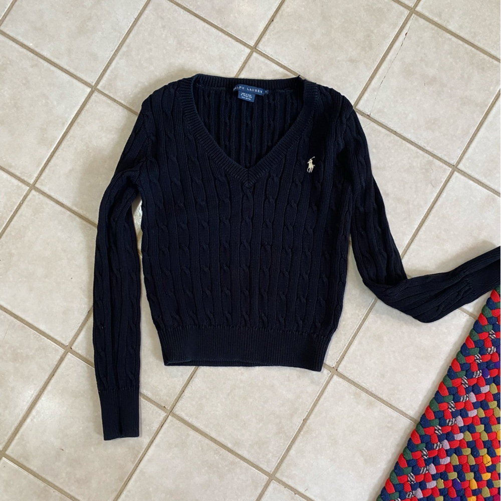 Ralph Lauren Women's Black V-Neck Cotton Sweater